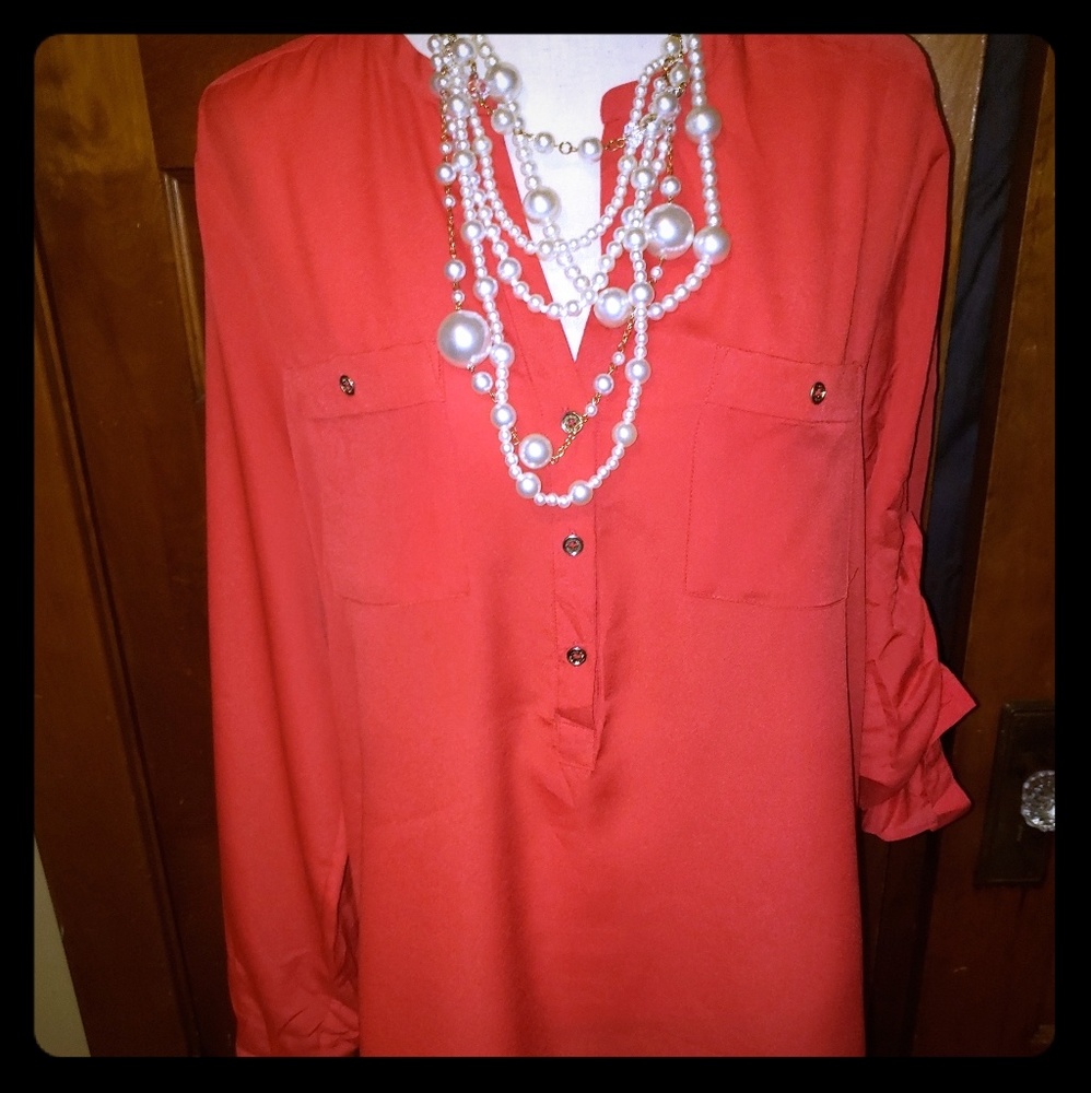 Coral long sleeve blouse